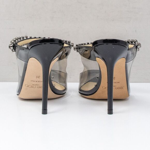 Jimmy Choo Bing 100, Size 36 (6 US) Black Patent Leather Crystal Strap Heels - Picture 5 of 8
